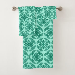 Japanese Medallion Pattern, Aqua and Turquoise Bath Towel Set