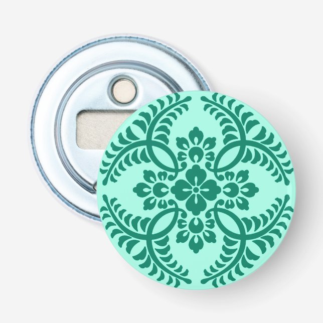 Japanese Medallion Pattern, Aqua and Turquoise Bottle Opener (Front)