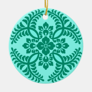 Japanese Medallion Pattern, Aqua and Turquoise  Ceramic Ornament