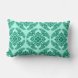 Japanese Medallion Pattern, Aqua and Turquoise Lumbar Pillow