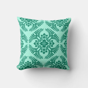 Japanese Medallion Pattern, Aqua and Turquoise Throw Pillow