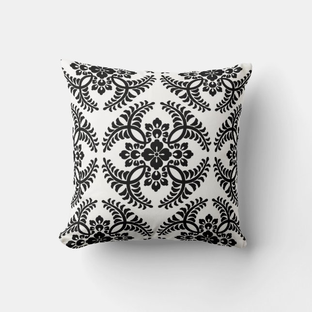 Japanese Medallion Pattern, Black and White Throw Pillow (Front)