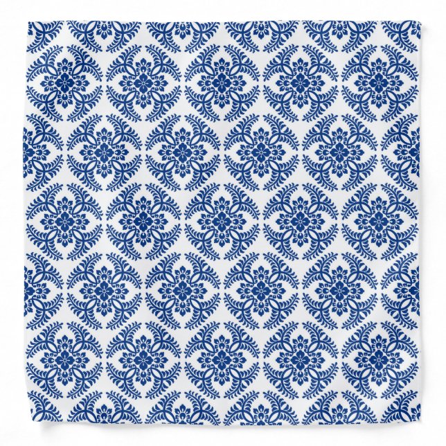 Japanese Medallion Pattern, Cobalt Blue and White  Bandana (Front)