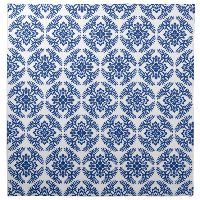 Japanese Medallion Pattern, Cobalt Blue and White  Cloth Napkin (Front)