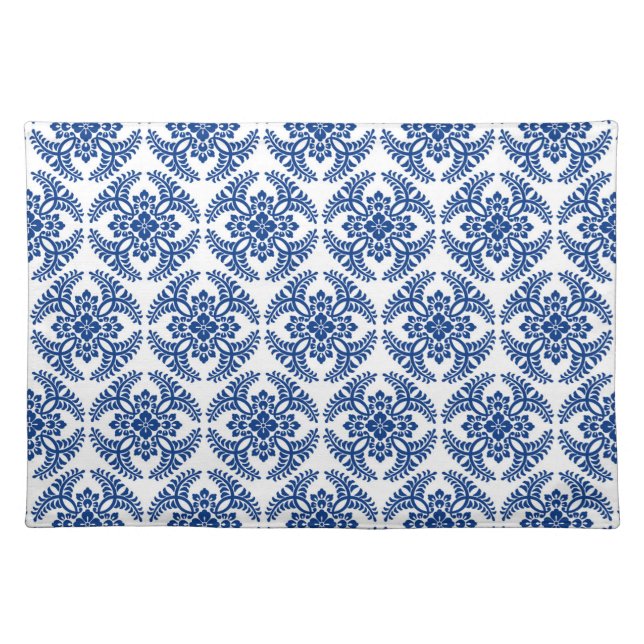 Japanese Medallion Pattern, Cobalt Blue and White  Cloth Placemat (Front)