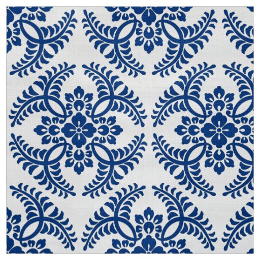 Japanese Medallion Pattern, Cobalt Blue and White Fabric