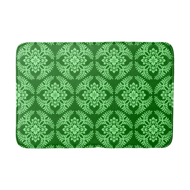 Japanese Medallion Pattern, Dark Jade Green Bath Mat (Front)