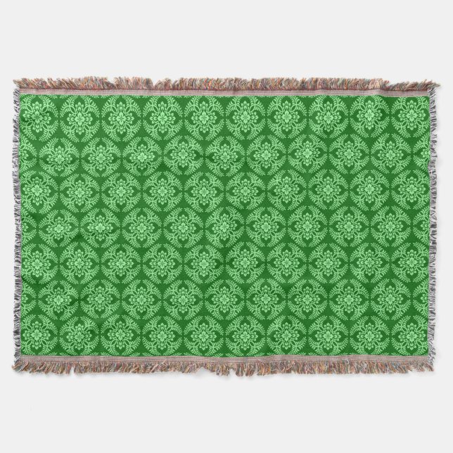 Japanese Medallion Pattern, Dark Jade Green Throw Blanket (Front)
