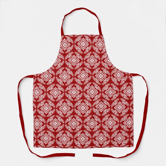 Japanese Medallion Pattern, Deep Red and White Apron (Front)