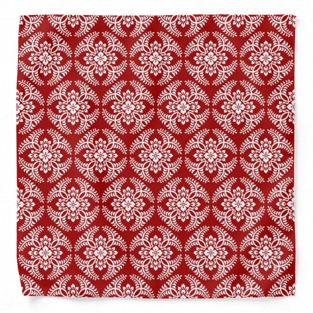Japanese Medallion Pattern, Deep Red and White  Bandana (Front)