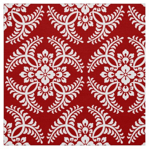 Japanese Medallion Pattern, Deep Red and White Fabric