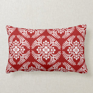 Japanese Medallion Pattern, Deep Red and White Lumbar Pillow