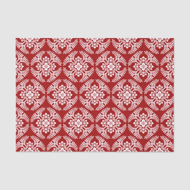 Japanese Medallion Pattern, Deep Red and White Tissue Paper (Front)