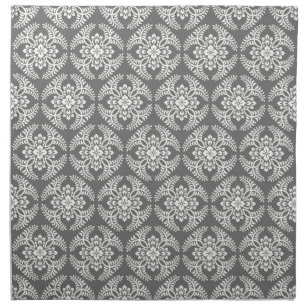 Japanese Medallion Pattern, Gray / Grey & White Cloth Napkin