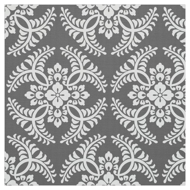Japanese Medallion Pattern, Gray / Grey & White Fabric (Swatch)