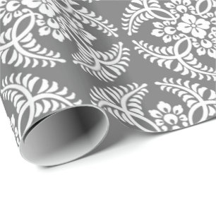 Japanese Medallion Pattern, Gray / Grey & White Wrapping Paper