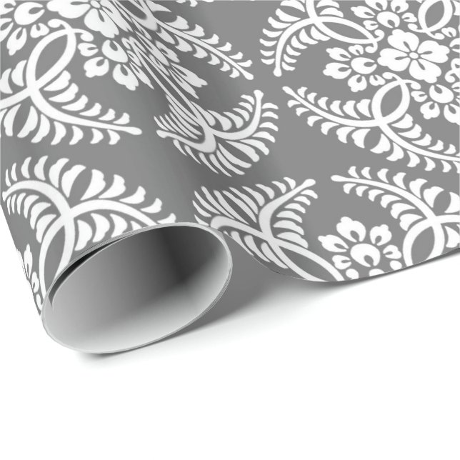 Japanese Medallion Pattern, Gray / Grey & White Wrapping Paper (Roll Corner)