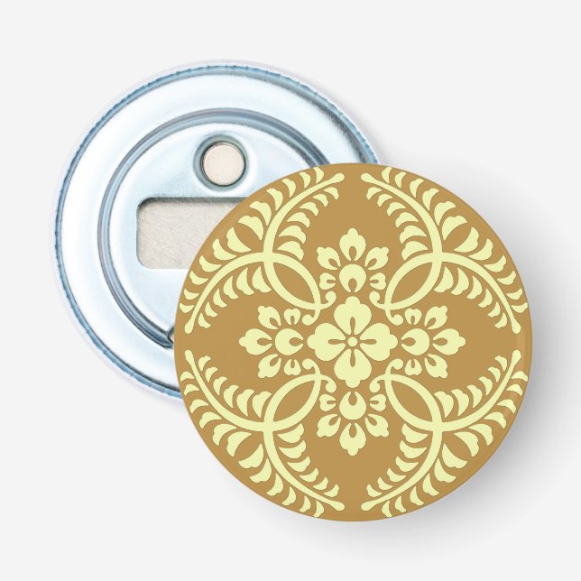 Japanese Medallion Pattern, Mustard Yellow Bottle Opener (Front)