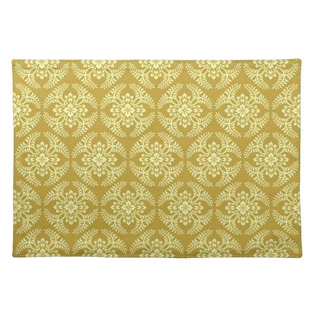Japanese Medallion Pattern, Mustard Yellow  Cloth Placemat (Front)