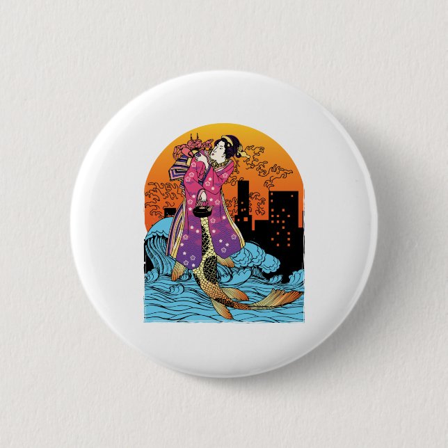 Japanese Mermaid Monster Kaiju Esthetic Button (Front)