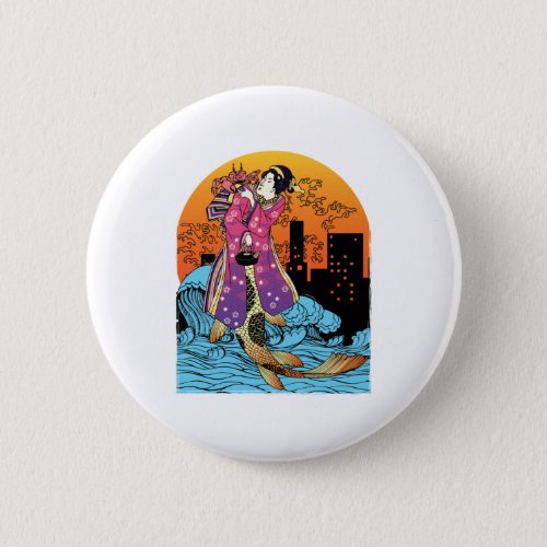 Japanese Mermaid Monster Kaiju Esthetic Button
