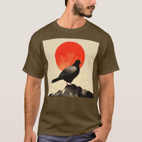 Japanese minimalist majestic pigeon poster T_Shirt