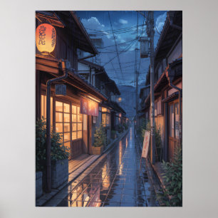 Japanese Misty Rain Street Art Poster