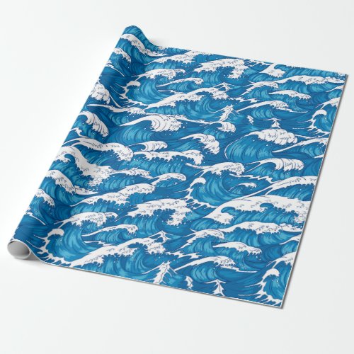 Japanese Modern Art Blue Wave Pattern Wrapping Paper