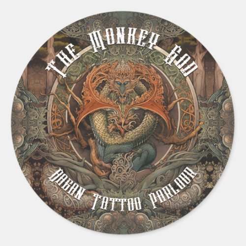 Japanese Monkey Dragon Tattoo Art Tattoo Parlour Classic Round Sticker