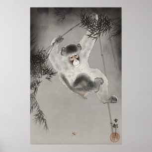 Japanese Monkey Wall Art Print Vintage Zen Animal