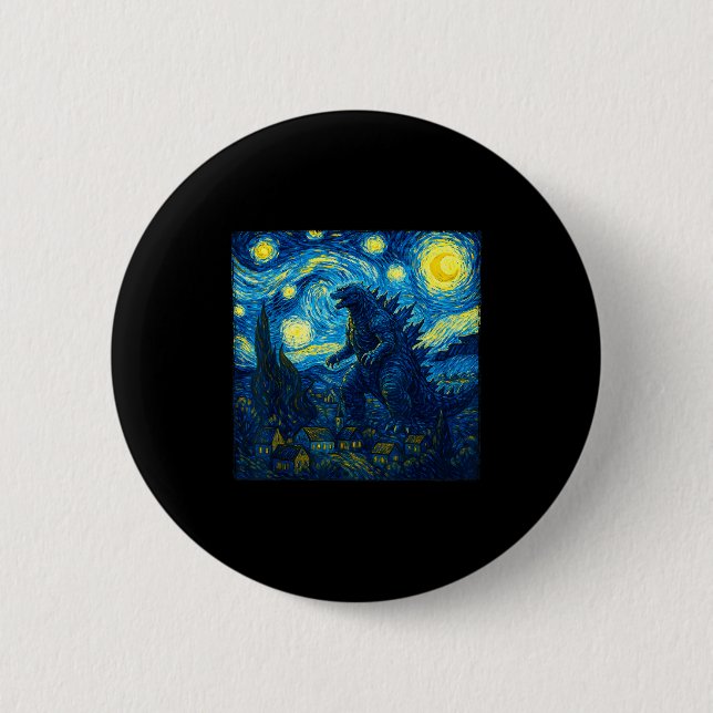 Japanese Monster Kaiju Van Gogh Starry Night  Button (Front)