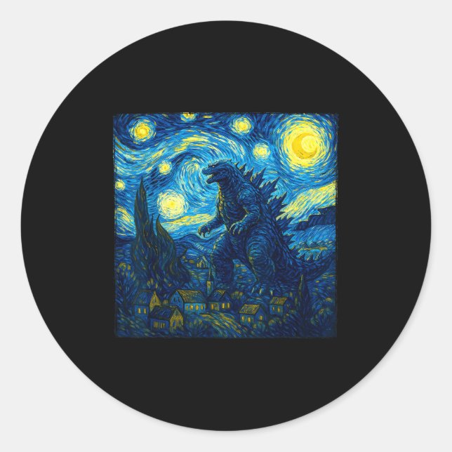 Japanese Monster Kaiju Van Gogh Starry Night  Classic Round Sticker (Front)