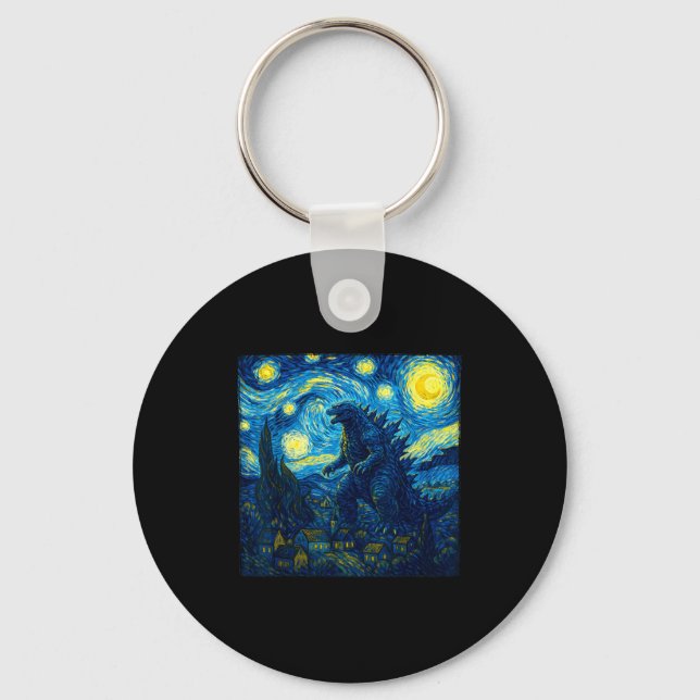 Japanese Monster Kaiju Van Gogh Starry Night  Keychain (Front)