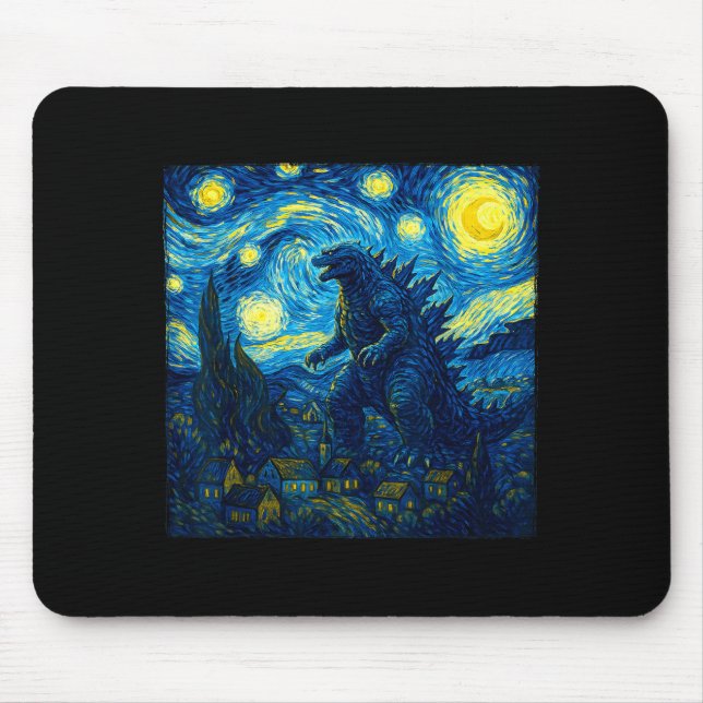 Japanese Monster Kaiju Van Gogh Starry Night  Mouse Pad (Front)