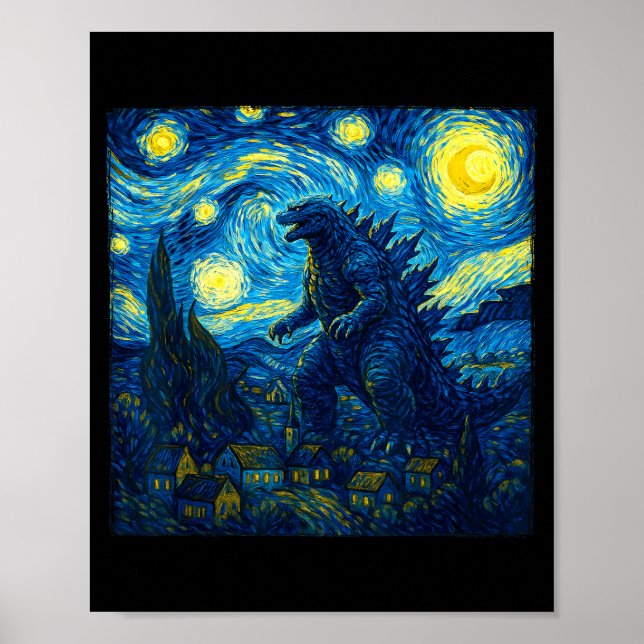 Japanese Monster Kaiju Van Gogh Starry Night  Poster (Front)