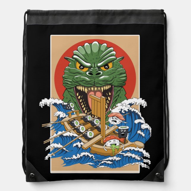 Japanese Monster Sushi Lover Drawstring Bag (Front)