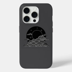 Japanese Moon Wave Minimalist Black White iPhone C 15 Pro Case