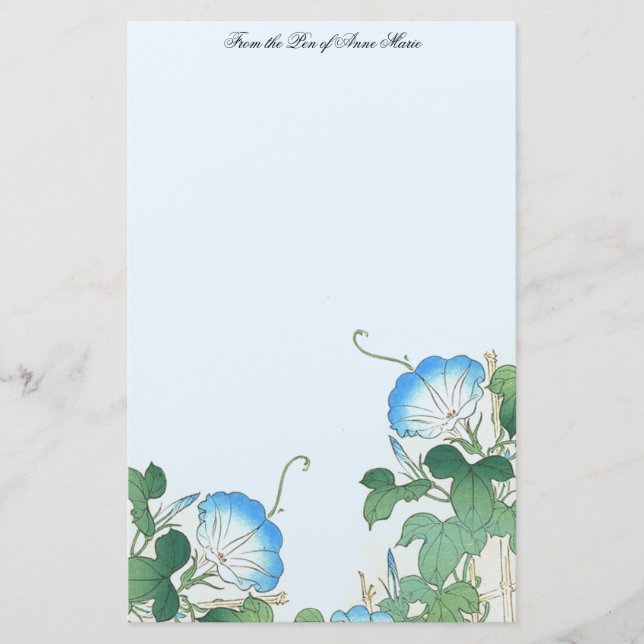 Japanese Morning Glory Flowers Floral Stationery (Front)