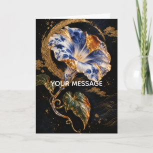 Japanese Morning Glory Greeting Card, Elegant Blue Card