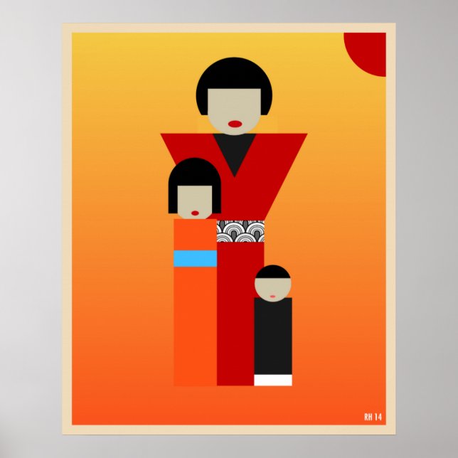 Japanese mother and children artwork poster (Front)