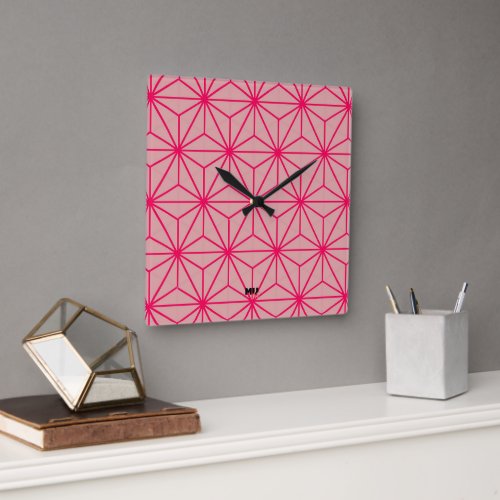 Japanese motif Pink Square Wall Clock