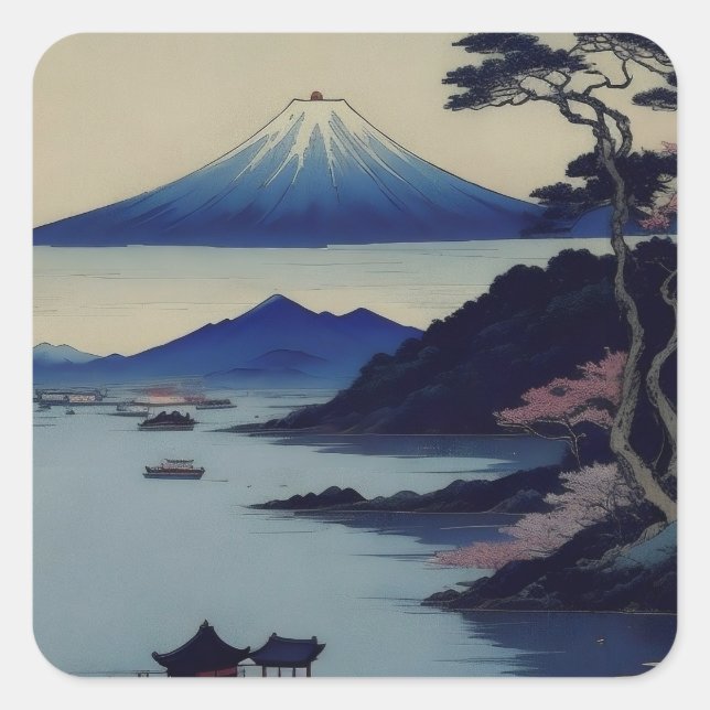 Japanese Mount Fuji Landscape Ukiyo-e Stickers  (Front)
