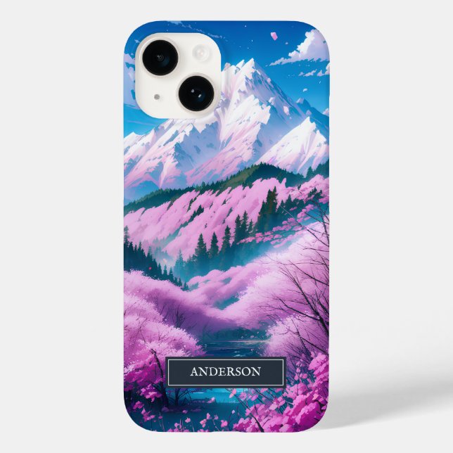 Japanese Mountain Blossoming Cherry Trees Monogram Case-Mate iPhone Case (Back)