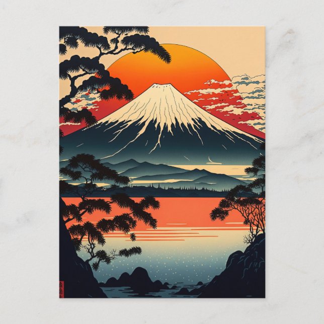 Japanese Mountains Ukiyo e illustration Postcard (Front)