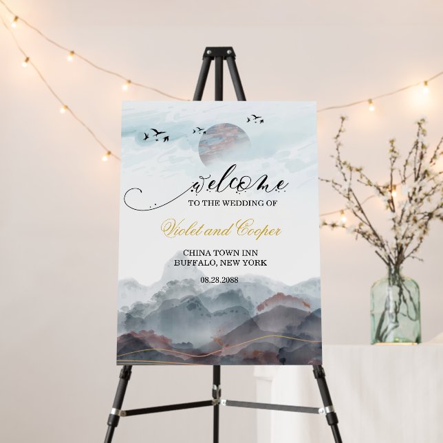 Japanese Mountains Welcome Wedding Sign  (In Situ (Stand))