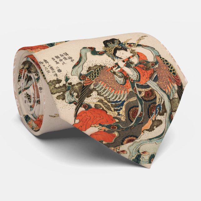 JAPANESE MYTHICAL BIRD WITH HUMAN HEAD Karyōbinga  Neck Tie (Rolled)