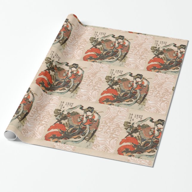 JAPANESE MYTHICAL BIRD WITH HUMAN HEAD Karyōbinga  Wrapping Paper (Unrolled)
