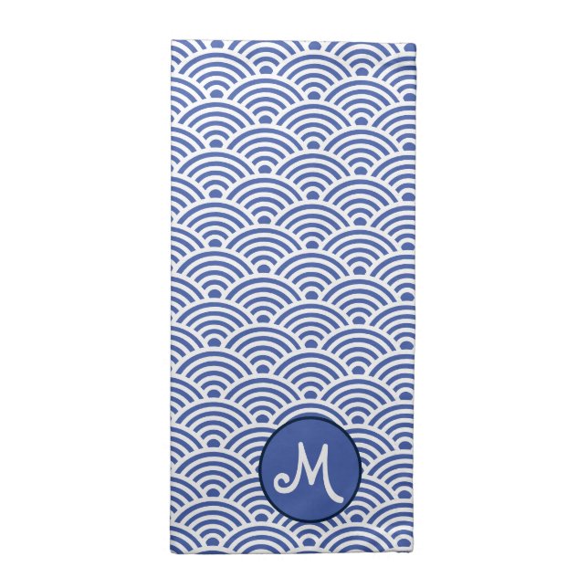 Japanese Nami Wave Pattern with Monogram Cloth Napkin (Half Fold)