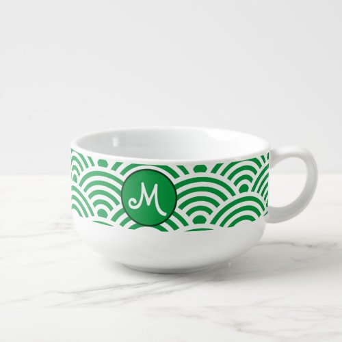 Japanese Nami Wave Pattern with Monogram Soup Mug