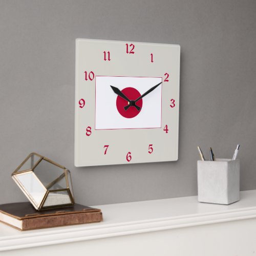 Japanese National Flag of Japan Nisshoki Square Wall Clock